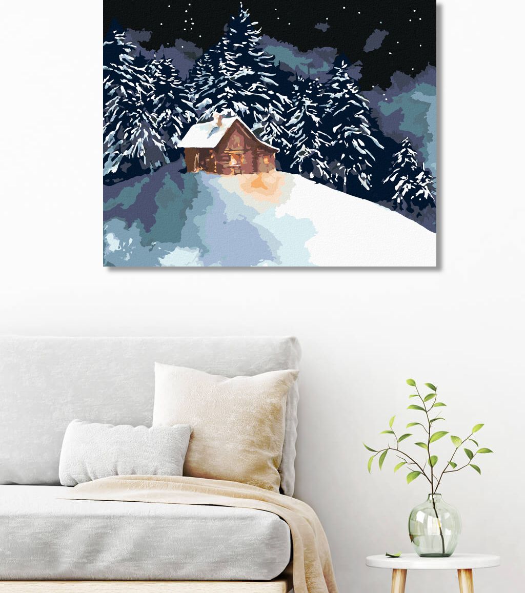 zuty Malování podle čísel - LESNÍ SRUB NA ZASNĚŽENÉM KOPEČKU - Rozměr: 40x50 cm, Rámování: Varianta: bez rámu a bez vypnutí plátna - obrázek 8