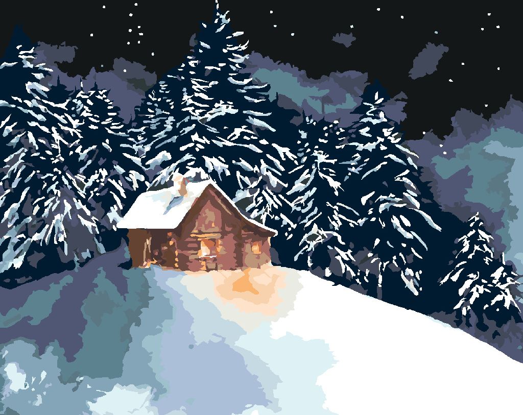 zuty Malování podle čísel - LESNÍ SRUB NA ZASNĚŽENÉM KOPEČKU - Rozměr: 40x50 cm, Rámování: Varianta: bez rámu a bez vypnutí plátna - obrázek 9