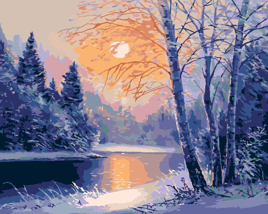 zuty Malování podle čísel - ZIMNÍ ŘEKA A HOLÉ STROMY - Rozměr: 40x50 cm, Rámování: Varianta: vypnuté plátno na rám - obrázek 6