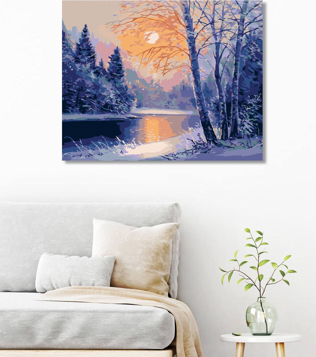 zuty Malování podle čísel - ZIMNÍ ŘEKA A HOLÉ STROMY - Rozměr: 40x50 cm, Rámování: Varianta: vypnuté plátno na rám - obrázek 9