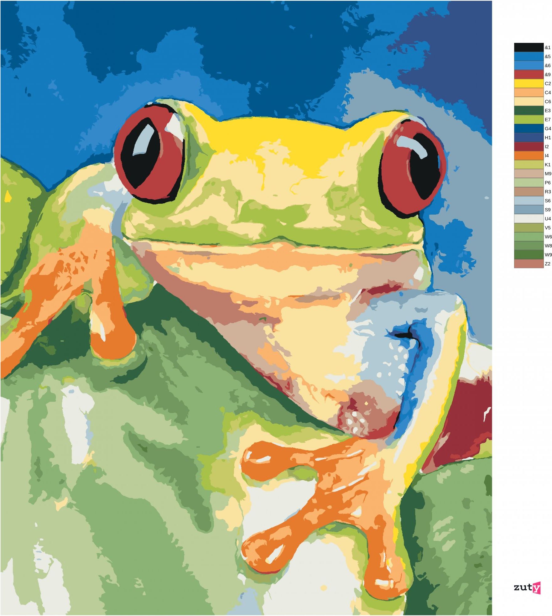 zuty Malování podle čísel - ŽÁBA SEDÍCÍ NA LISTU - Rozměr: 40x50 cm, Rámování: Varianta: vypnuté plátno na rám - obrázek 4
