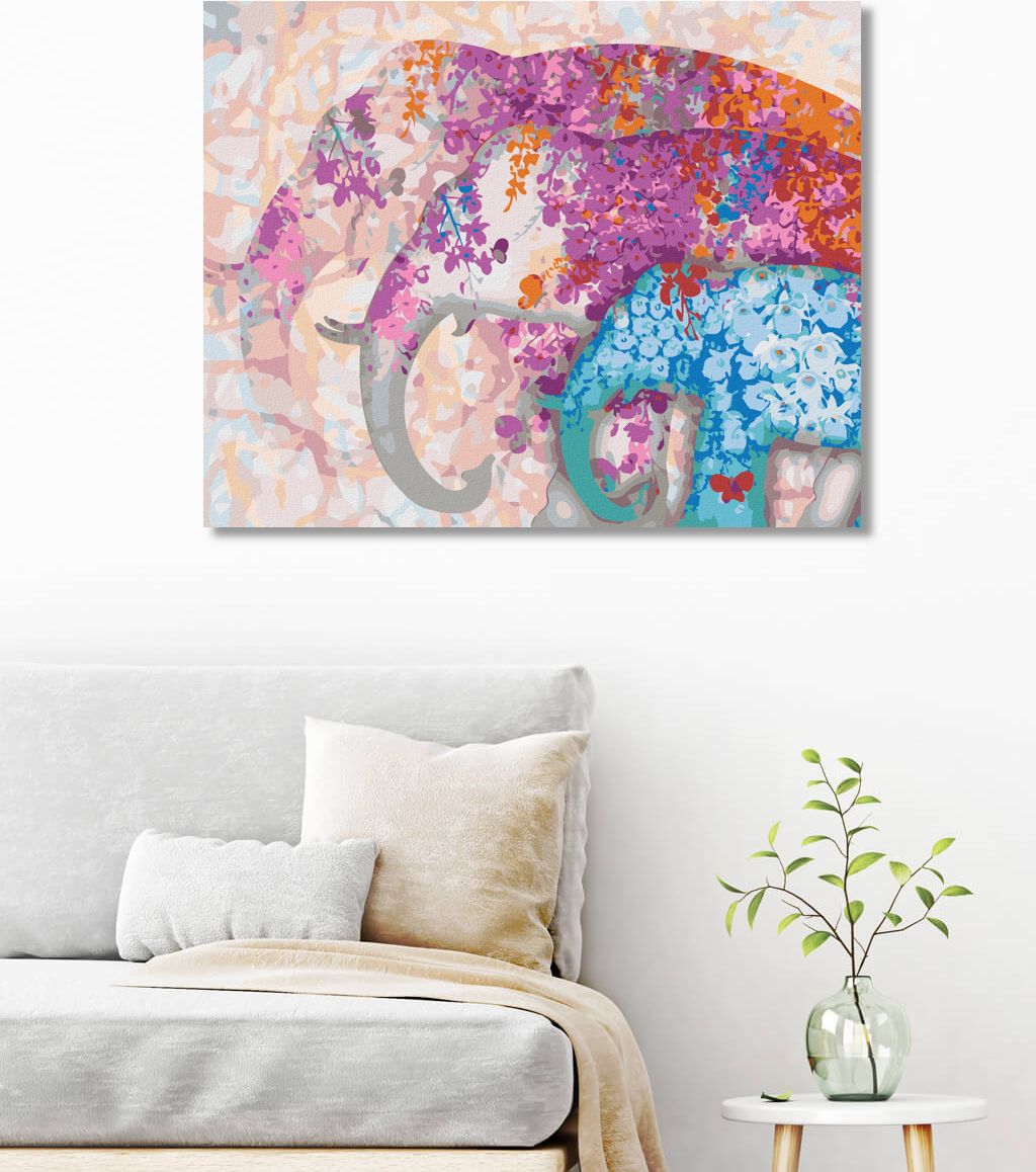 zuty Malování podle čísel - SLONI A KVĚTINOVÁ KOMPOZICE - Rozměr: 40x50 cm, Rámování: Varianta: vypnuté plátno na rám - obrázek 5
