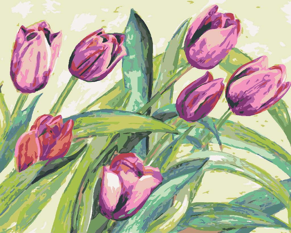 zuty Malování podle čísel - FIALOVÉ TULIPÁNY - Rozměr: 40x50 cm, Rámování: Varianta: bez rámu a bez vypnutí plátna - obrázek 4