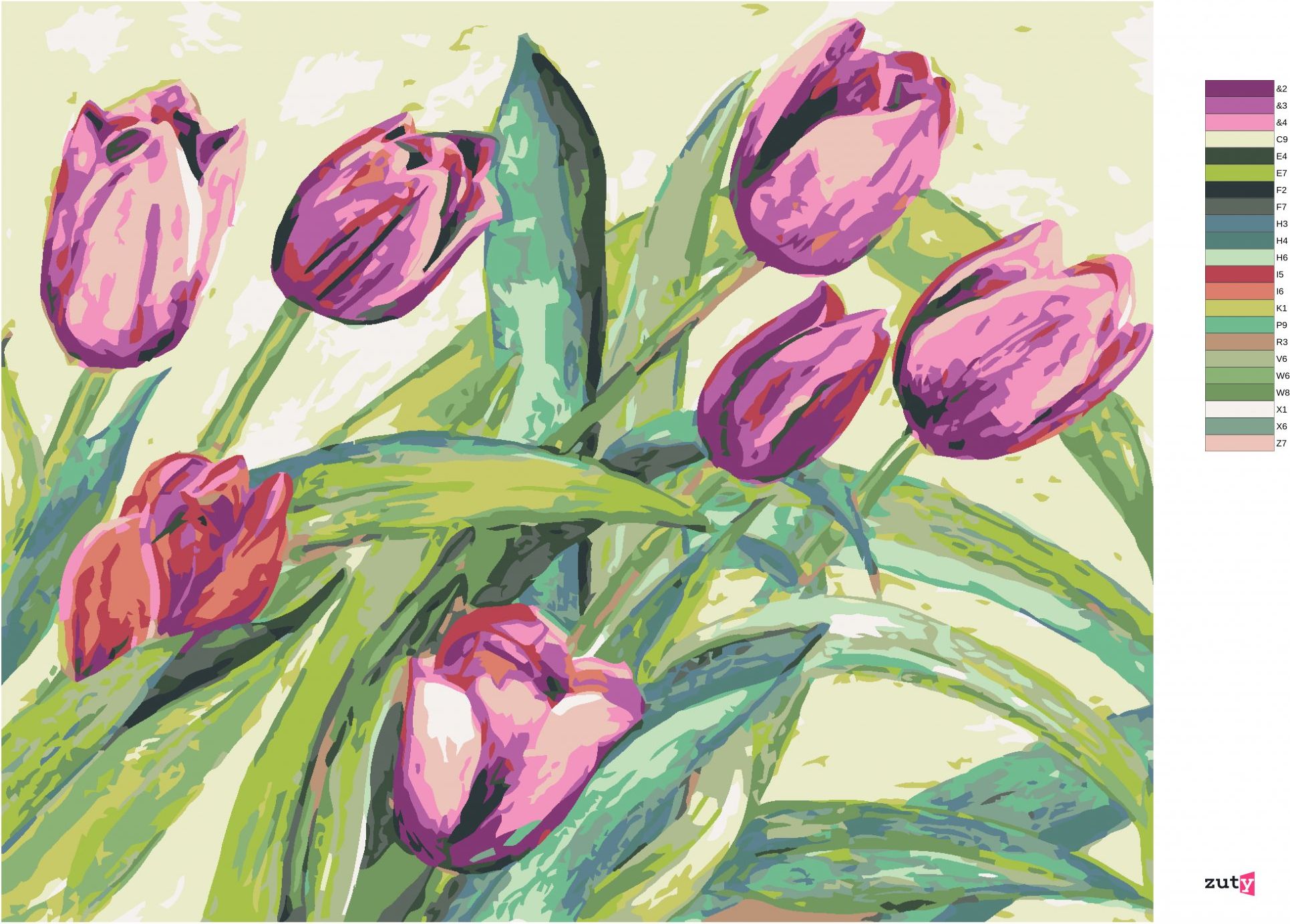 zuty Malování podle čísel - FIALOVÉ TULIPÁNY - Rozměr: 40x50 cm, Rámování: Varianta: bez rámu a bez vypnutí plátna - obrázek 8