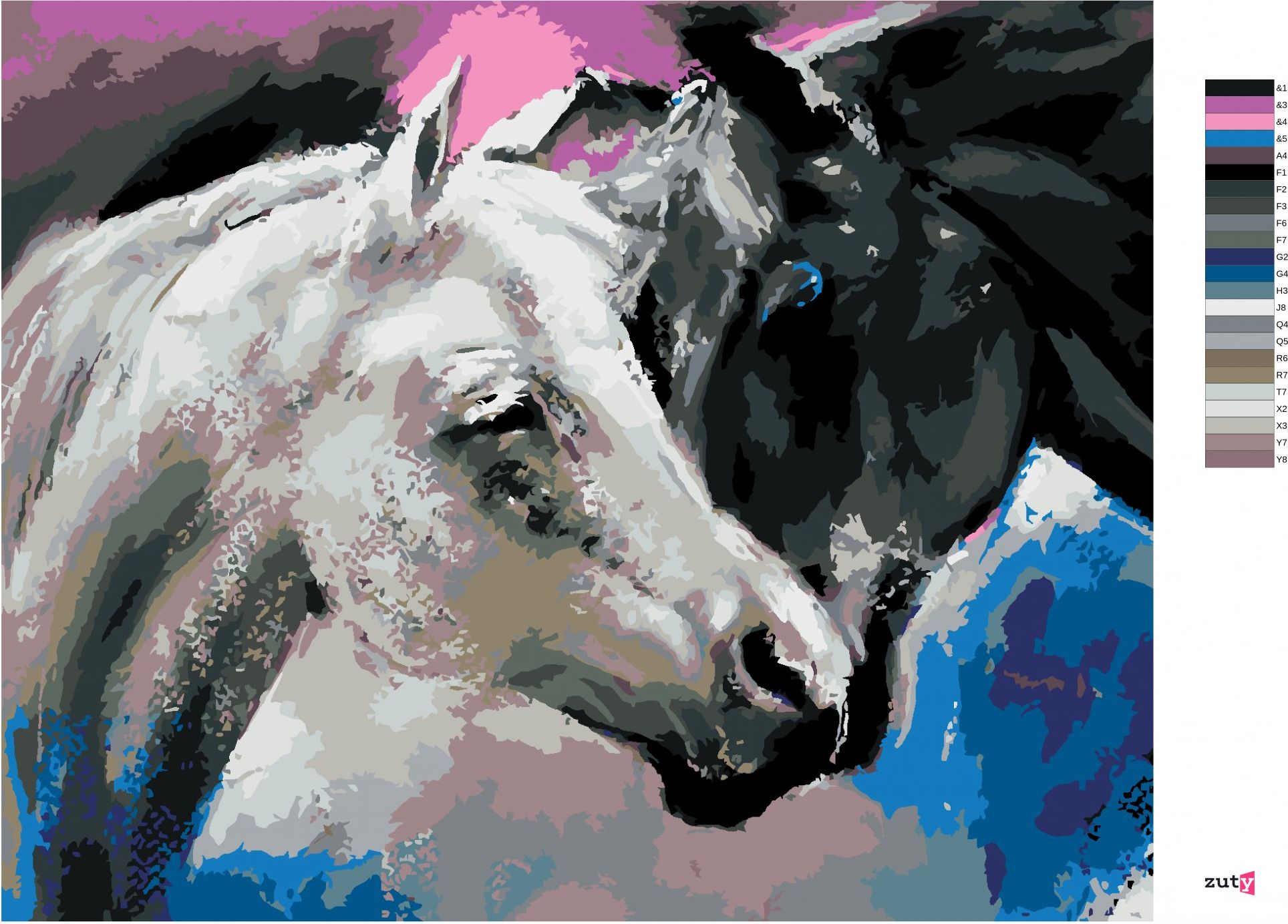 zuty Malování podle čísel - ČERNÝ A BÍLÝ KŮŇ - Rozměr: 40x50 cm, Rámování: Varianta: vypnuté plátno na rám - obrázek 4