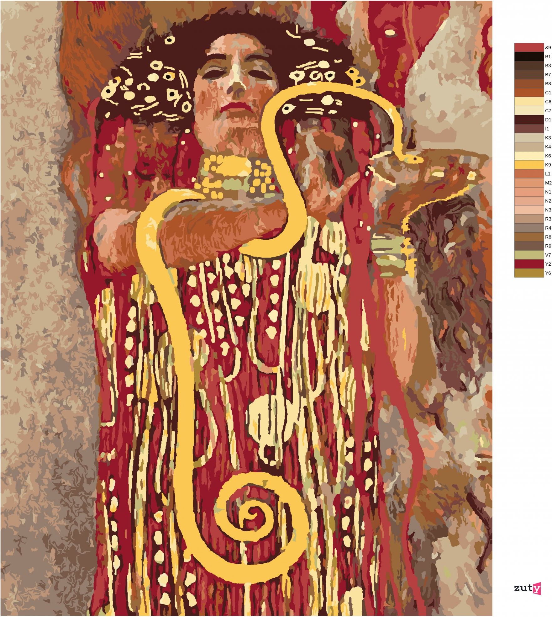 zuty Malování podle čísel - HYGEIA (G. KLIMT) - Rozměr: 40x50 cm, Rámování: Varianta: bez rámu a bez vypnutí plátna - obrázek 7