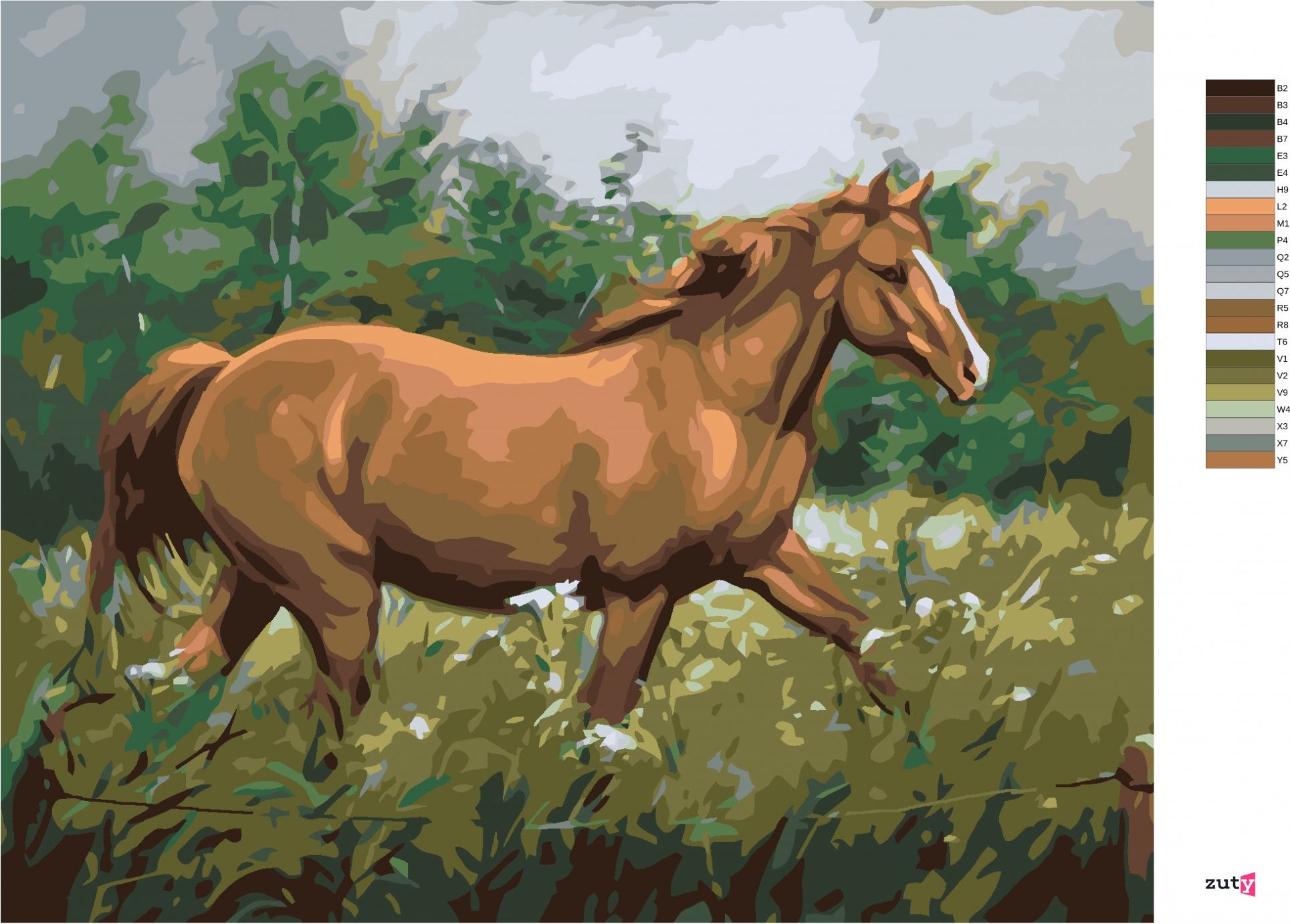 zuty Malování podle čísel - HNĚDÝ KŮŇ NA PASTVĚ U LESA - Rozměr: 40x50 cm, Rámování: Varianta: bez rámu a bez vypnutí plátna - obrázek 10