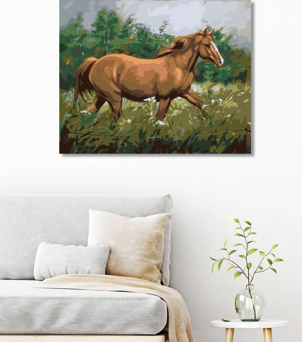 zuty Malování podle čísel - HNĚDÝ KŮŇ NA PASTVĚ U LESA - Rozměr: 40x50 cm, Rámování: Varianta: vypnuté plátno na rám - obrázek 9