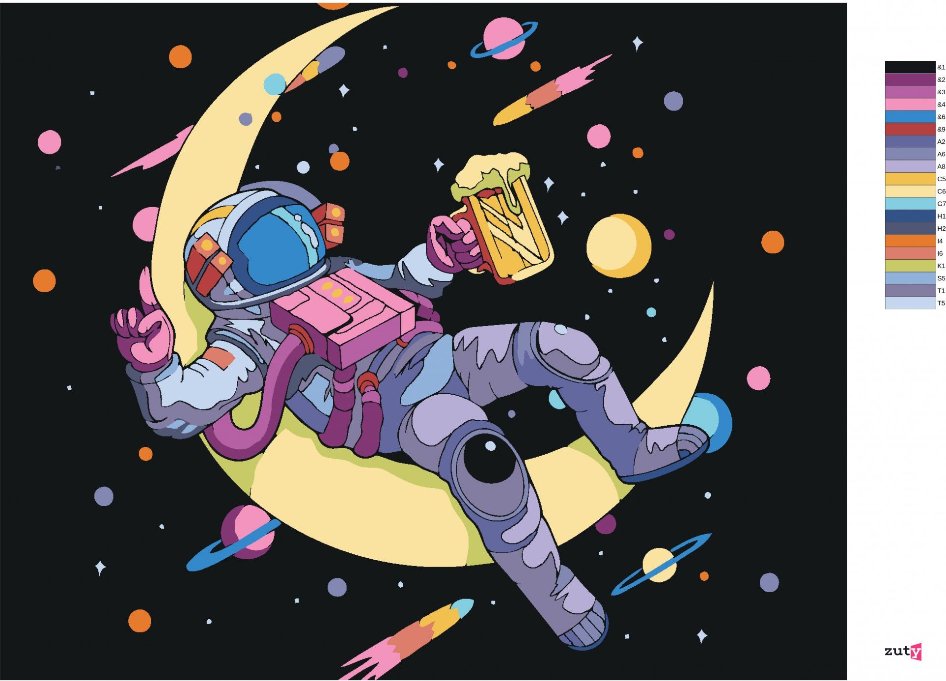 zuty Malování podle čísel - ASTRONAUT A PIVO - Rozměr: 40x50 cm, Rámování: Varianta: bez rámu a bez vypnutí plátna - obrázek 4