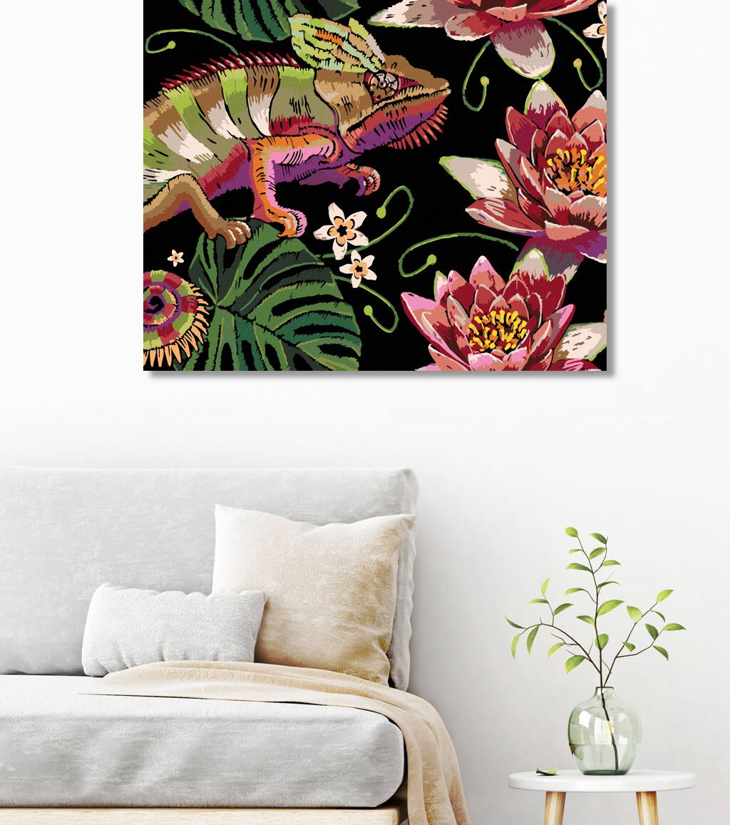 zuty Malování podle čísel - CHAMELEON MEZI LEKNÍNY - Rozměr: 40x50 cm, Rámování: Varianta: bez rámu a bez vypnutí plátna - obrázek 2