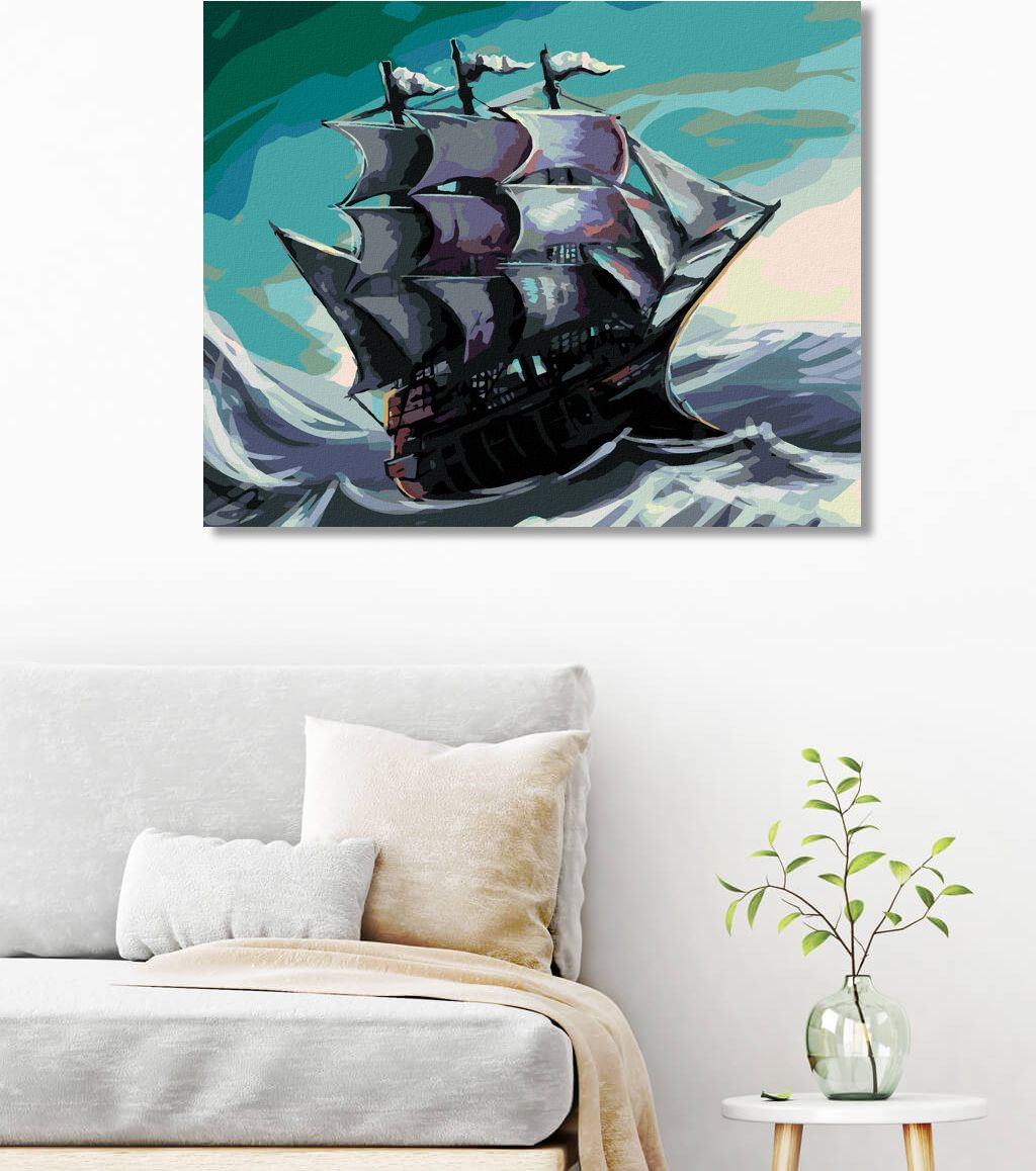 zuty Malování podle čísel - PIRÁTSKÁ LOĎ NA MOŘI - Rozměr: 40x50 cm, Rámování: Varianta: bez rámu a bez vypnutí plátna - obrázek 2