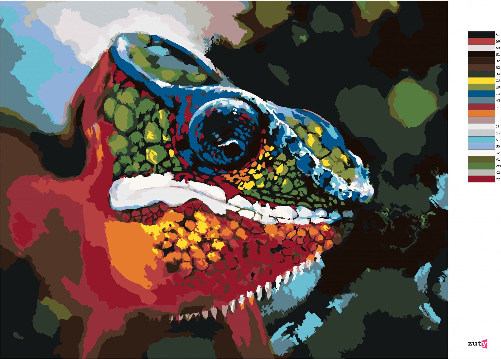 zuty Malování podle čísel - ABSTRAKTNÍ BAREVNÝ CHAMELEÓN - Rozměr: 40x50 cm, Rámování: Varianta: vypnuté plátno na rám - obrázek 2