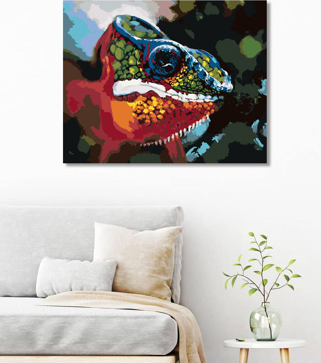 zuty Malování podle čísel - ABSTRAKTNÍ BAREVNÝ CHAMELEÓN - Rozměr: 40x50 cm, Rámování: Varianta: vypnuté plátno na rám - obrázek 3