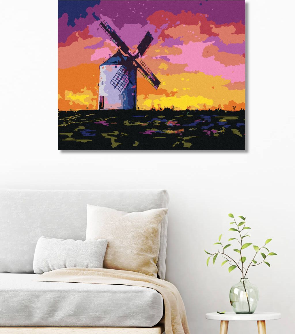 zuty Malování podle čísel - STARÝ VĚTRNÝ MLÝN V KVĚTINOVÉM POLI - Rozměr: 40x50 cm, Rámování: Varianta: bez rámu a bez vypnutí plátna - obrázek 2