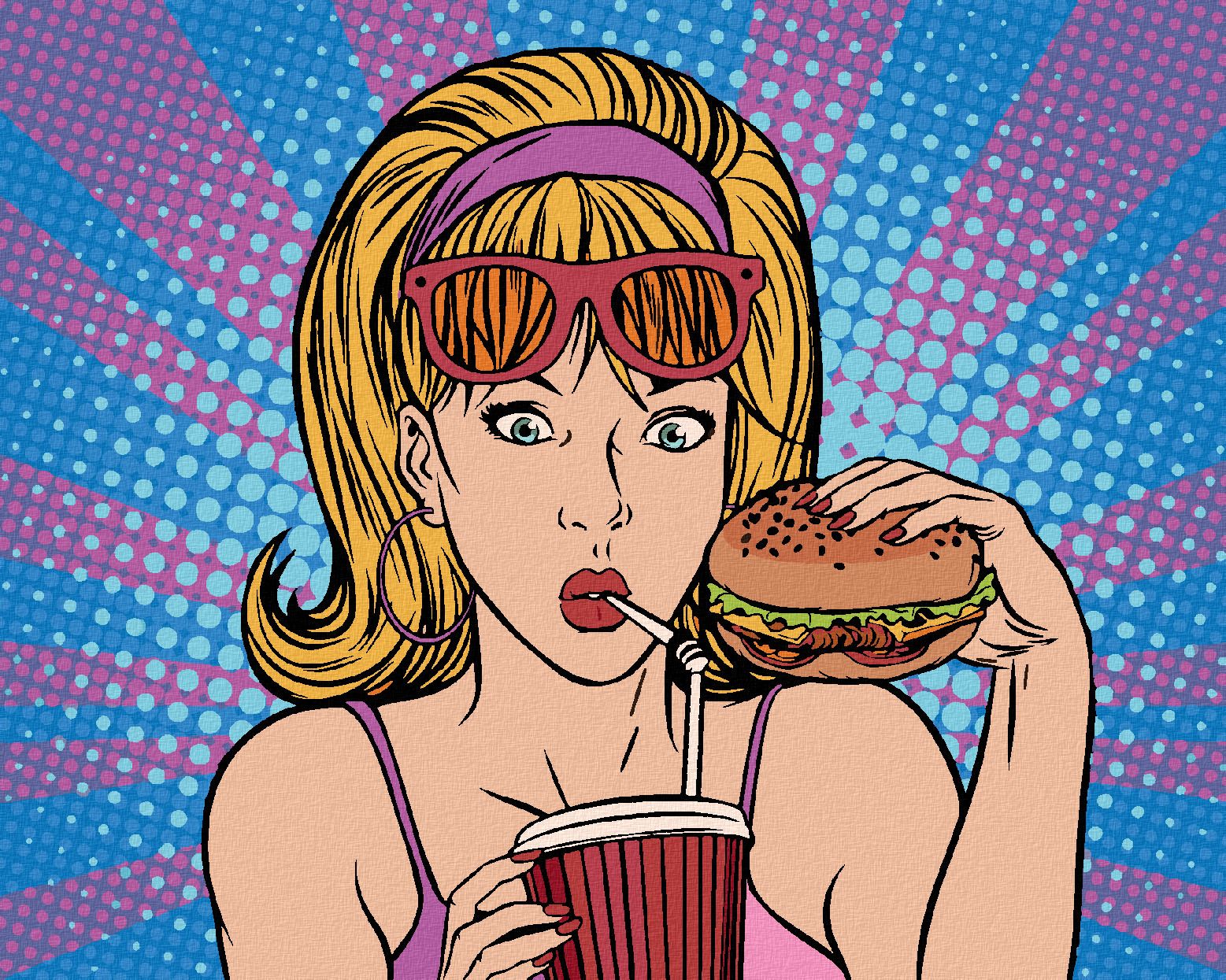 zuty Malování podle čísel - POP-ART ŽENA VE FASTFOODU - Rozměr: 40x50 cm, Rámování: Varianta: vypnuté plátno na rám - obrázek 1