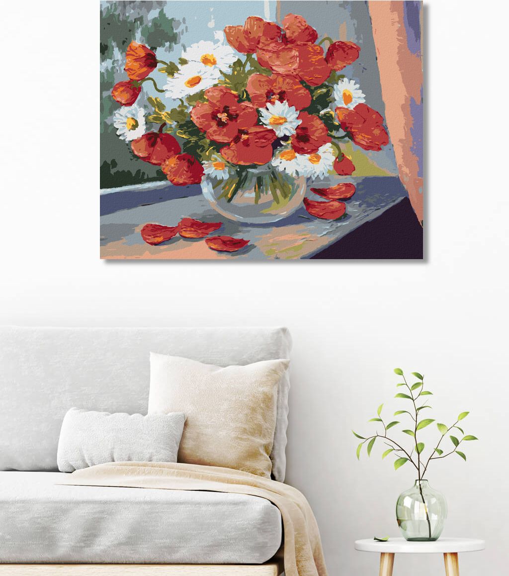 zuty Malování podle čísel - KOPRETINY A VLČÍ MÁKY NA OKNĚ - Rozměr: 40x50 cm, Rámování: Varianta: vypnuté plátno na rám - obrázek 9