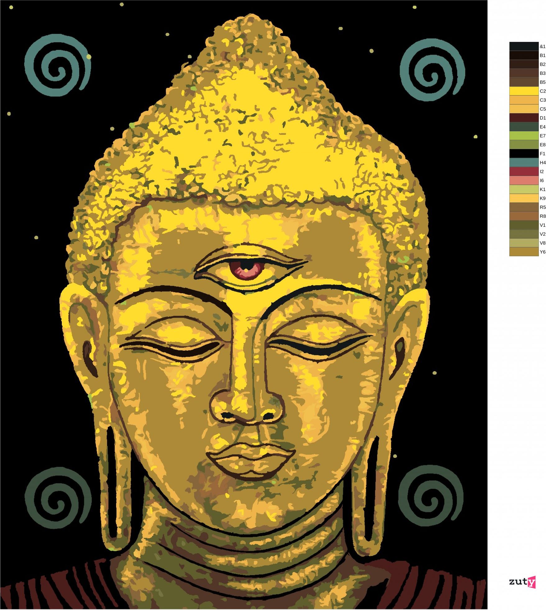 zuty Malování podle čísel - BUDDHA SE TŘETÍM OKEM - Rozměr: 40x50 cm, Rámování: Varianta: vypnuté plátno na rám - obrázek 3