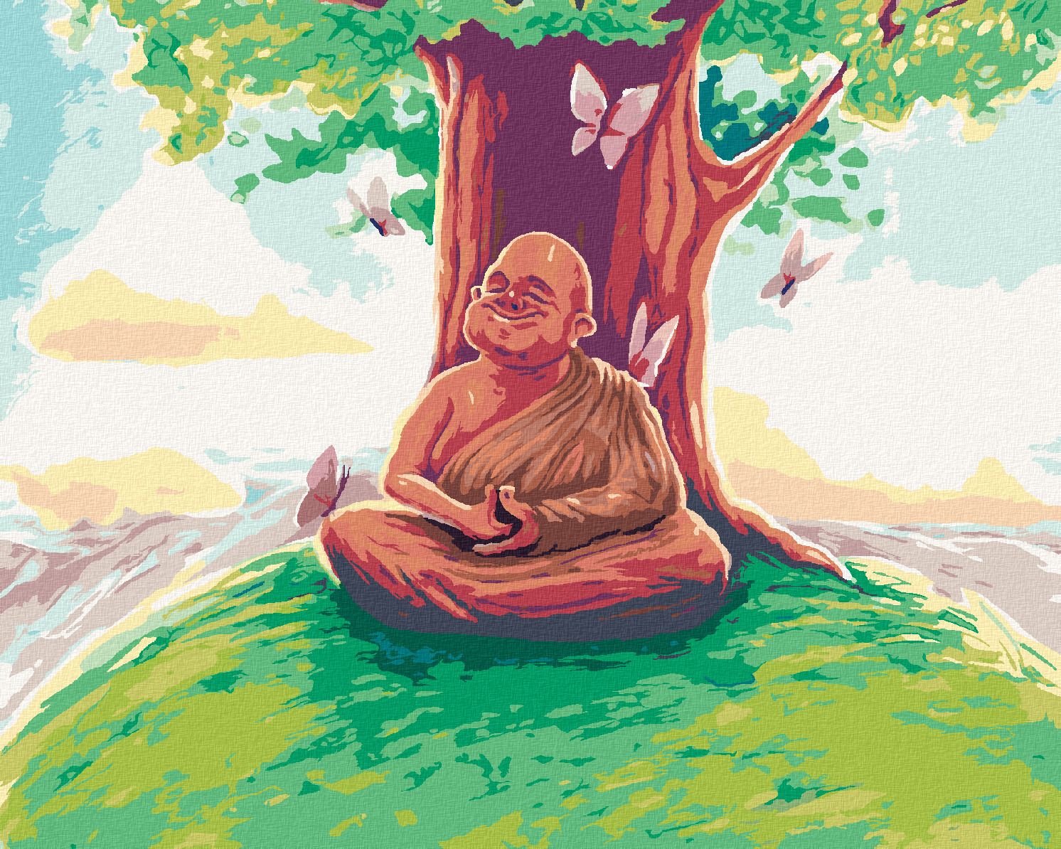 zuty Malování podle čísel - BUDDHA SEDÍCÍ POD STROMEM UMĚNÍ - Rozměr: 40x50 cm, Rámování: Varianta: vypnuté plátno na rám - obrázek 1