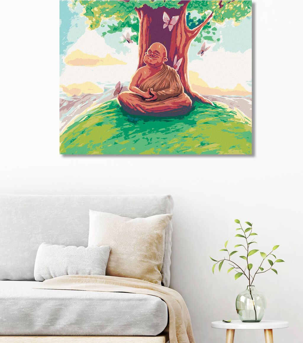 zuty Malování podle čísel - BUDDHA SEDÍCÍ POD STROMEM UMĚNÍ - Rozměr: 40x50 cm, Rámování: Varianta: vypnuté plátno na rám - obrázek 5