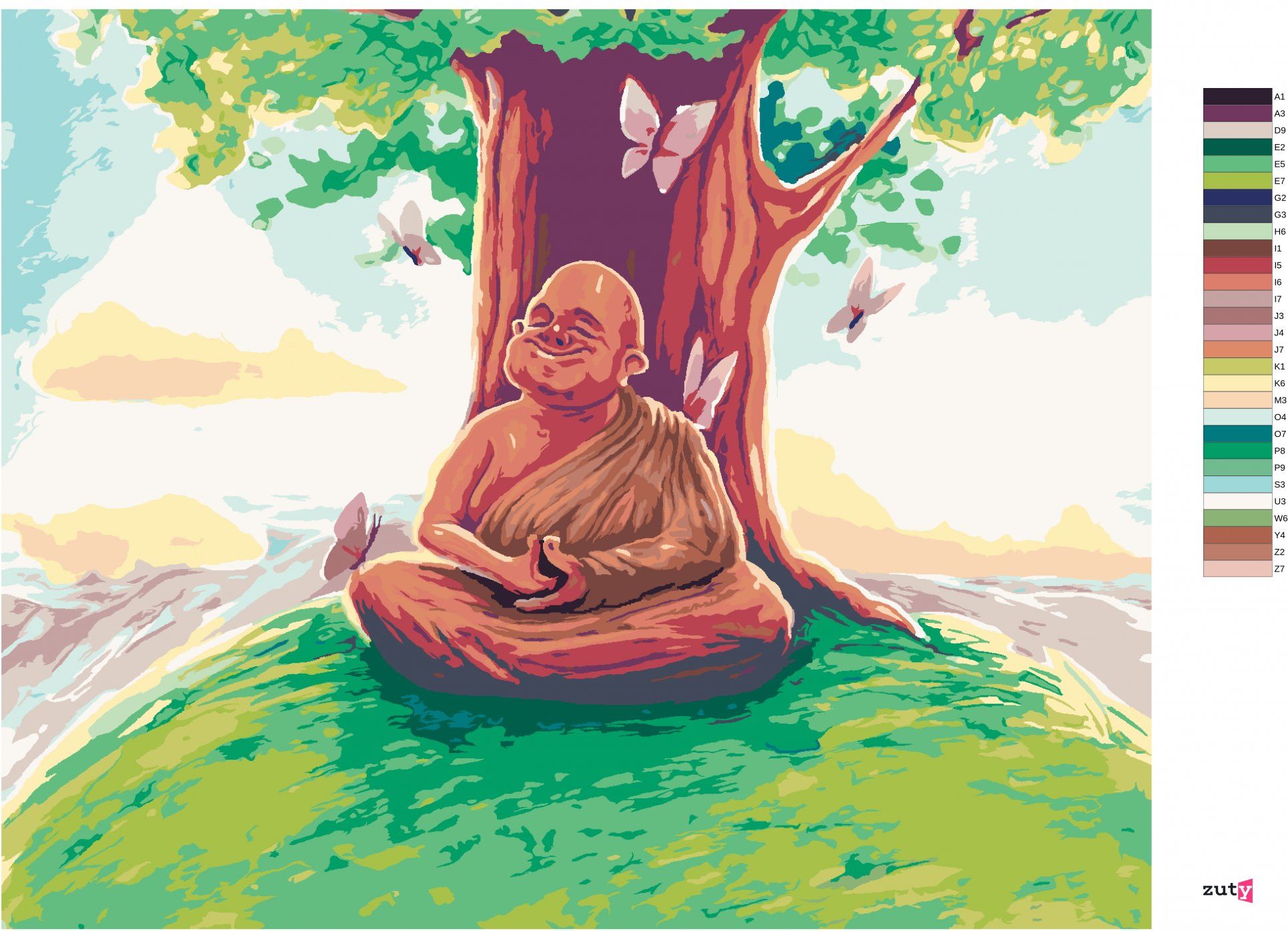 zuty Malování podle čísel - BUDDHA SEDÍCÍ POD STROMEM UMĚNÍ - Rozměr: 40x50 cm, Rámování: Varianta: vypnuté plátno na rám - obrázek 10
