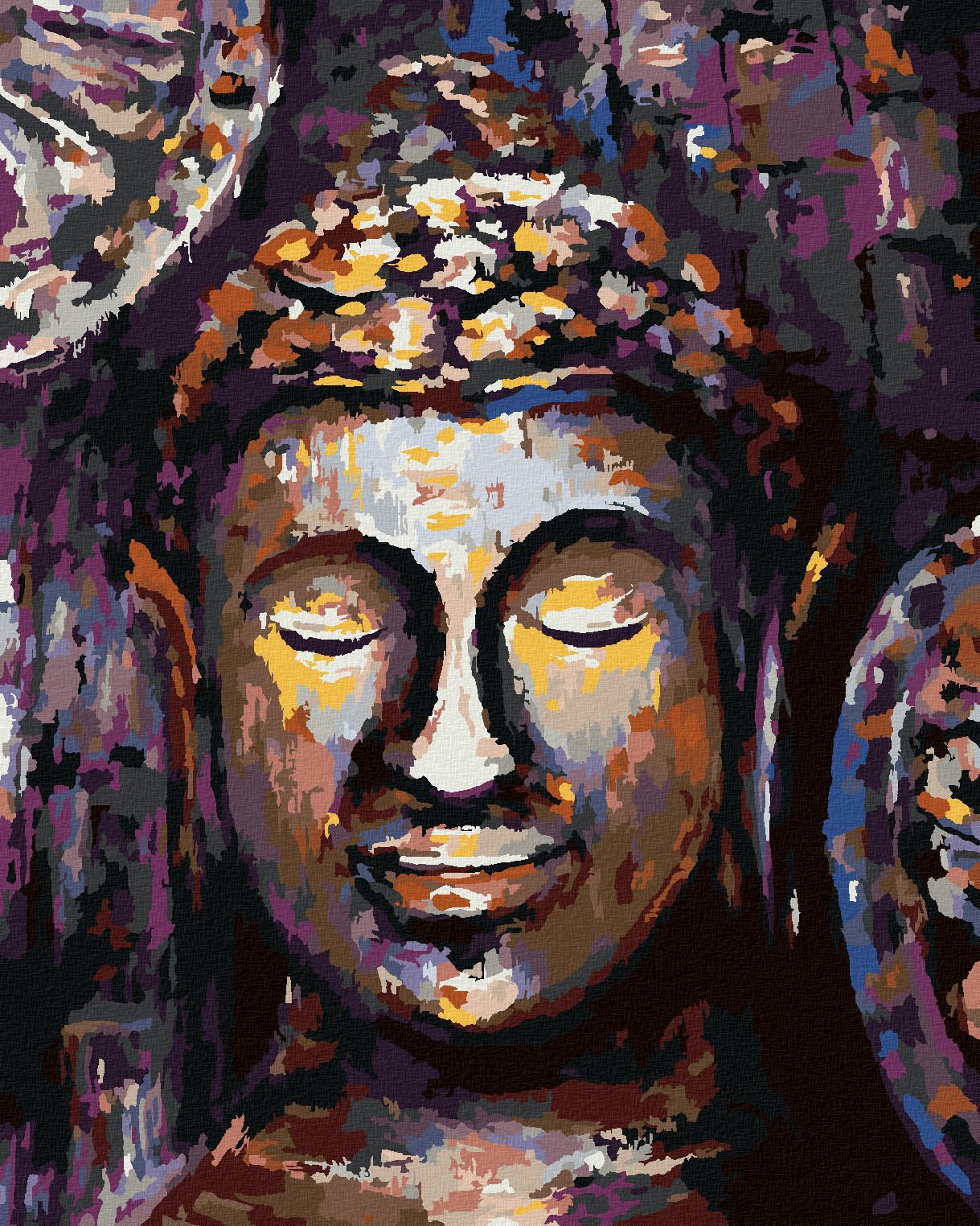 zuty Malování podle čísel - BUDDHA V BARVÁCH - Rozměr: 40x50 cm, Rámování: Varianta: bez rámu a bez vypnutí plátna - obrázek 1