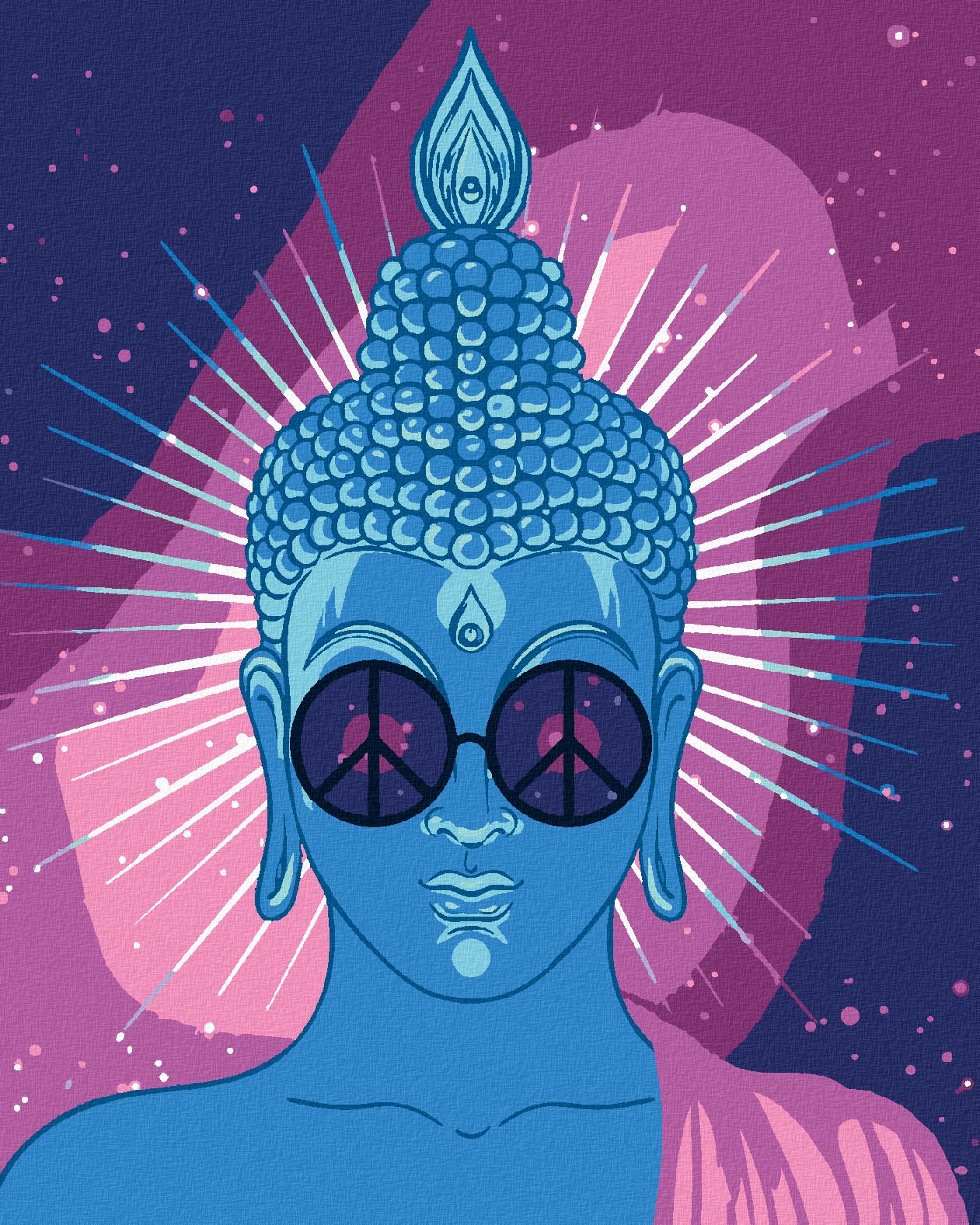 zuty Malování podle čísel - MODRÝ BUDDHA S DUHOVÝMI BRÝLEMI - Rozměr: 40x50 cm, Rámování: Varianta: vypnuté plátno na rám - obrázek 1