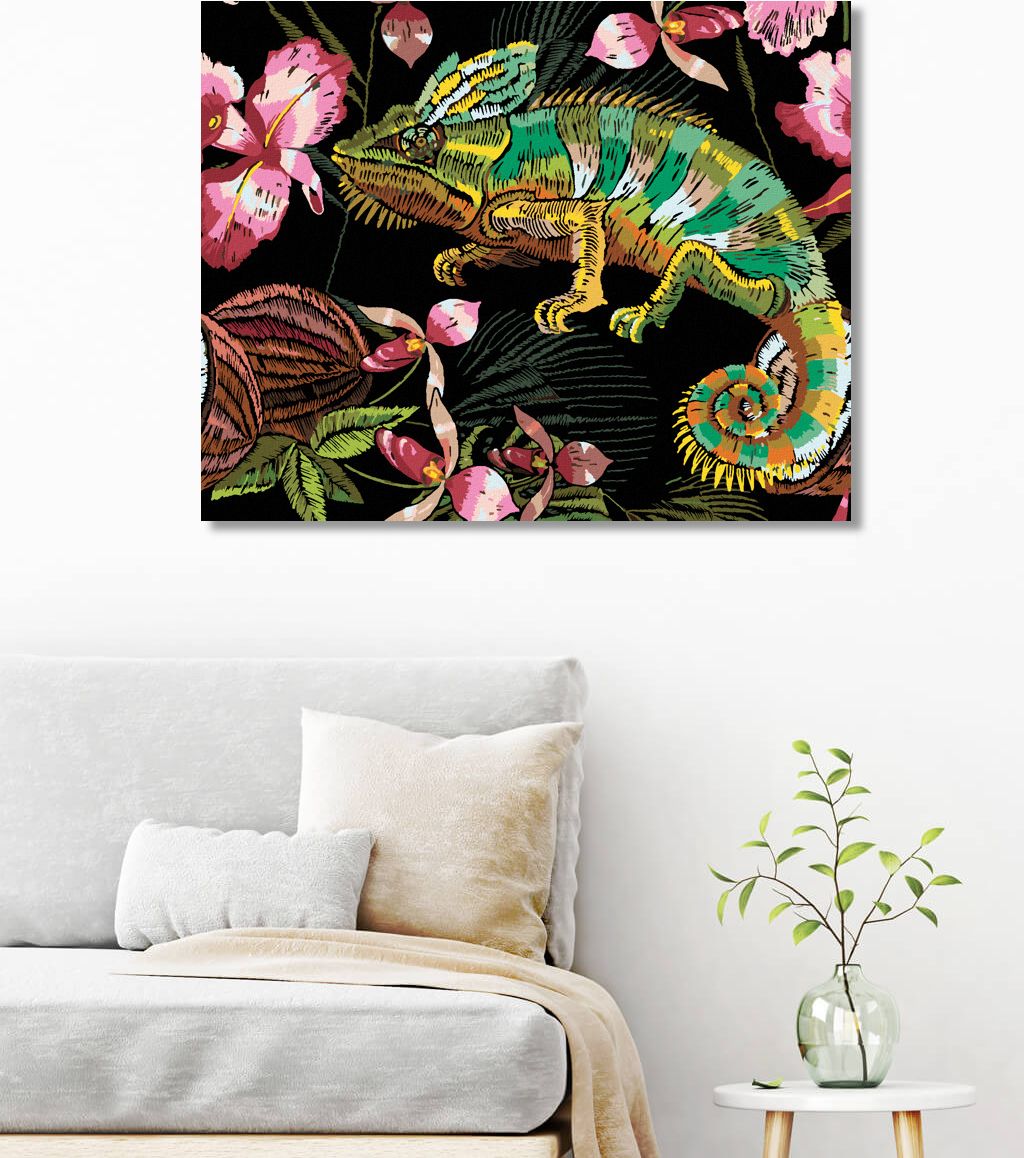 zuty Malování podle čísel - CHAMELEON A ORCHIDEJE - Rozměr: 40x50 cm, Rámování: Varianta: bez rámu a bez vypnutí plátna - obrázek 3