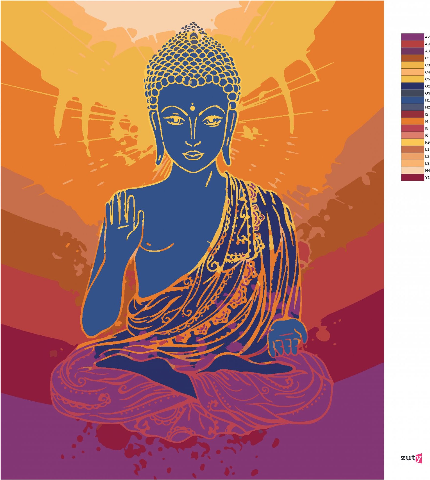 zuty Malování podle čísel - BUDDHA NA ORANŽOVÉM POZADÍ - Rozměr: 40x50 cm, Rámování: Varianta: bez rámu a bez vypnutí plátna - obrázek 4