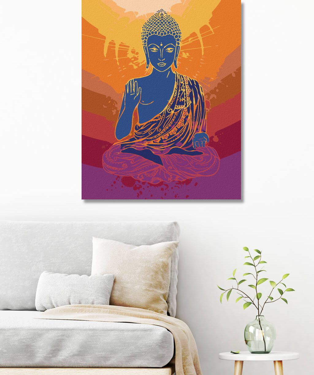 zuty Malování podle čísel - BUDDHA NA ORANŽOVÉM POZADÍ - Rozměr: 40x50 cm, Rámování: Varianta: bez rámu a bez vypnutí plátna - obrázek 6