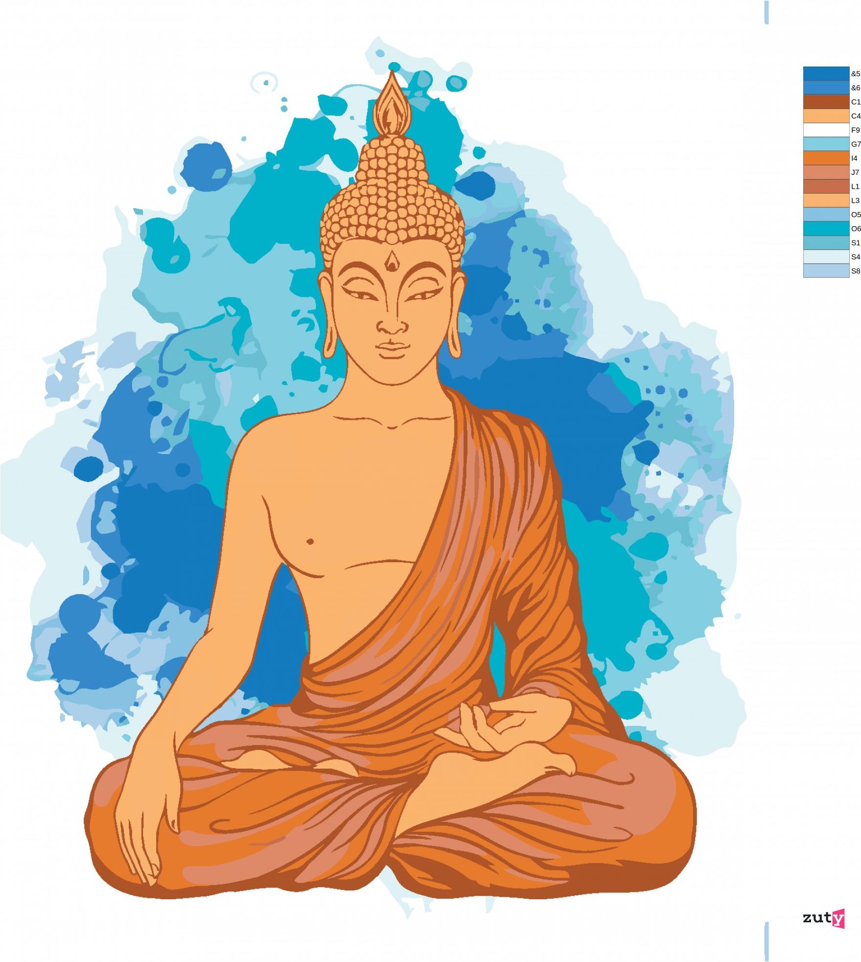 zuty Malování podle čísel - MEDITUJÍCÍ ORANŽOVÝ BUDDHA - Rozměr: 40x50 cm, Rámování: Varianta: vypnuté plátno na rám - obrázek 4