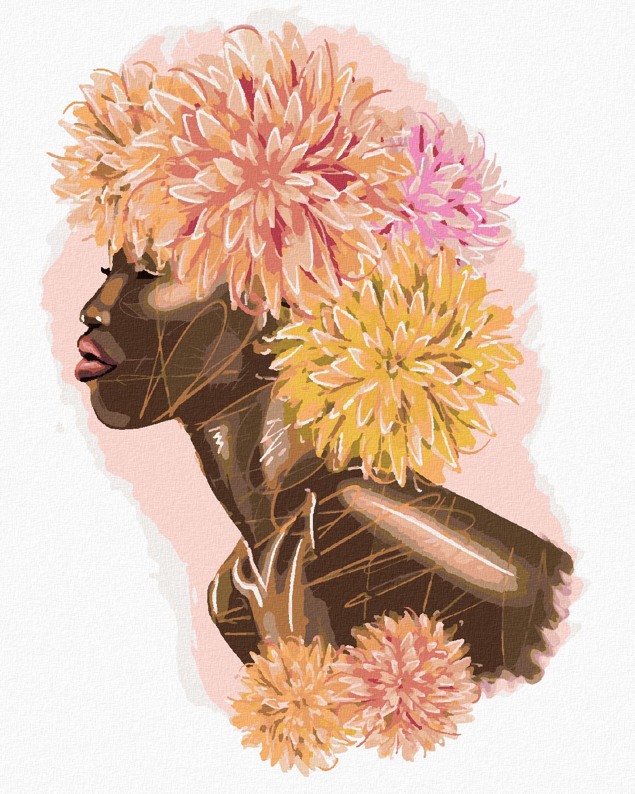 zuty Malování podle čísel - AFRICKÁ ŽENA S BAREVNÝMI KVĚTINAMI - Rozměr: 40x50 cm, Rámování: Varianta: bez rámu a bez vypnutí plátna - obrázek 1