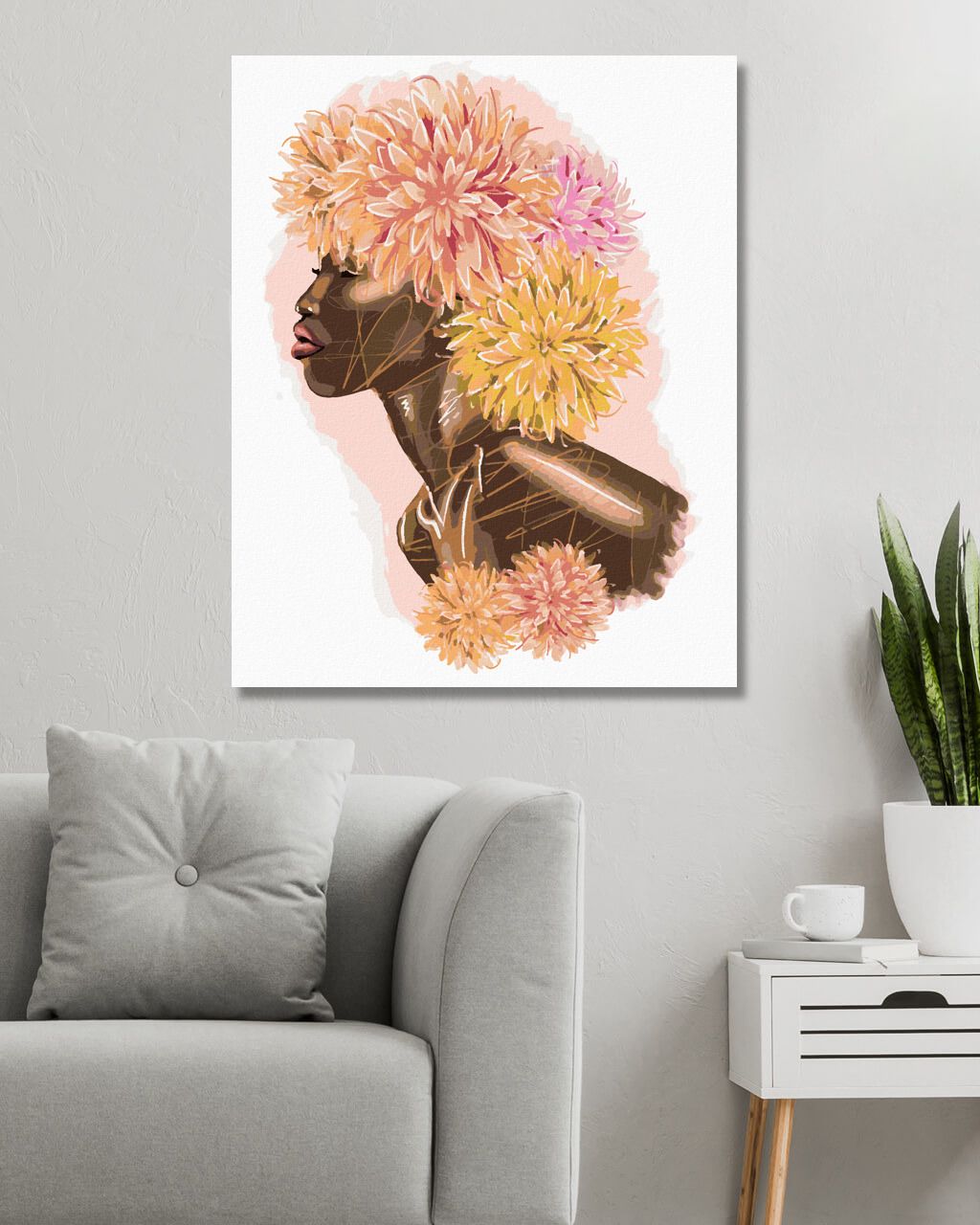 zuty Malování podle čísel - AFRICKÁ ŽENA S BAREVNÝMI KVĚTINAMI - Rozměr: 40x50 cm, Rámování: Varianta: bez rámu a bez vypnutí plátna - obrázek 3
