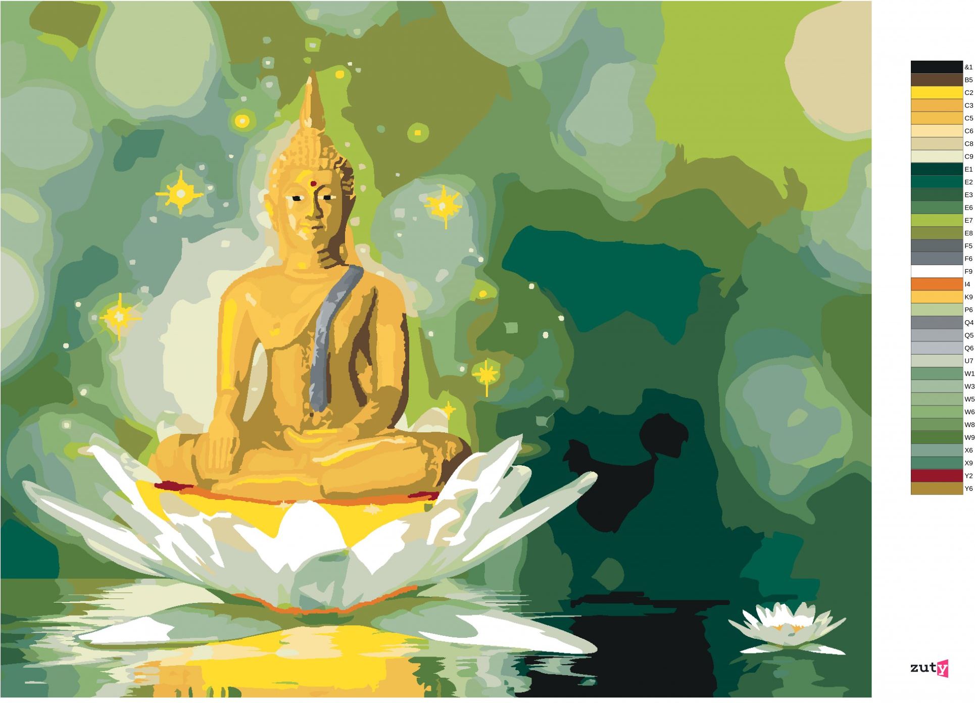 zuty Malování podle čísel - ZLATÝ BUDDHA V BÍLÉM LOTOSU - Rozměr: 40x50 cm, Rámování: Varianta: vypnuté plátno na rám - obrázek 4