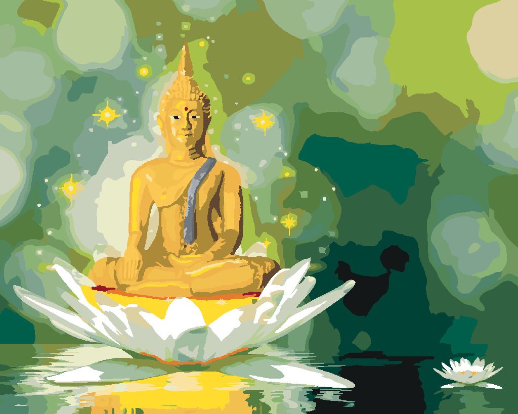 zuty Malování podle čísel - ZLATÝ BUDDHA V BÍLÉM LOTOSU - Rozměr: 40x50 cm, Rámování: Varianta: vypnuté plátno na rám - obrázek 5
