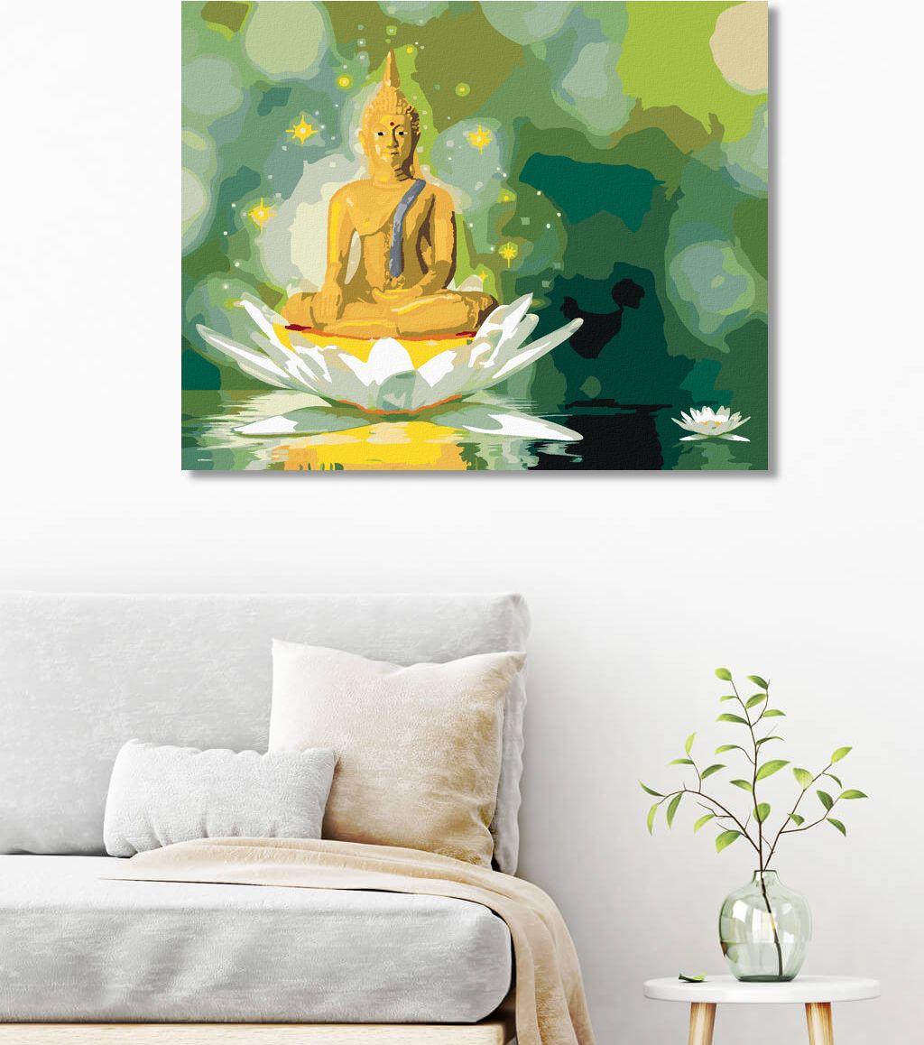 zuty Malování podle čísel - ZLATÝ BUDDHA V BÍLÉM LOTOSU - Rozměr: 40x50 cm, Rámování: Varianta: vypnuté plátno na rám - obrázek 9