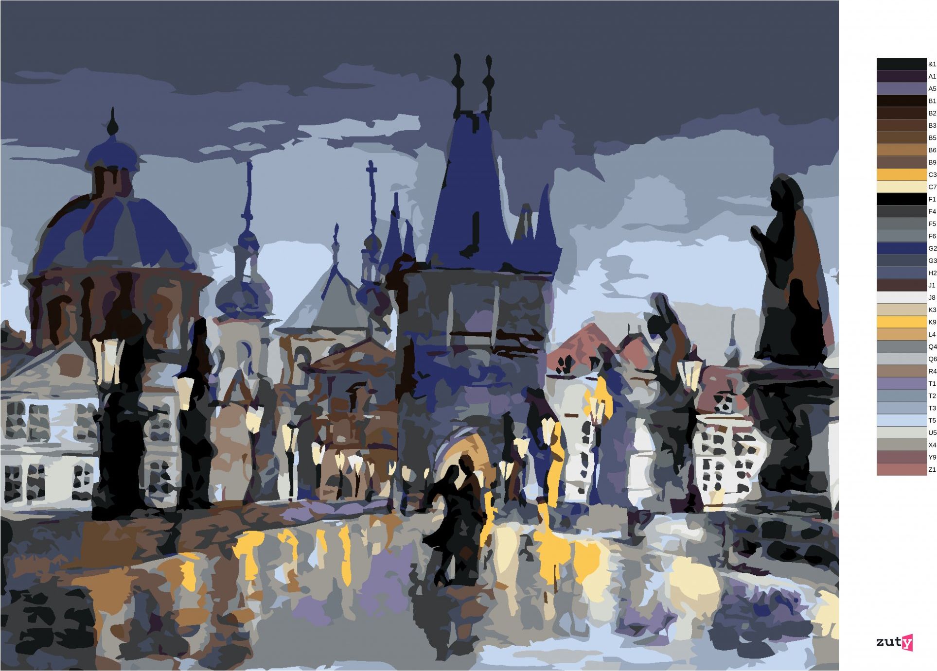 zuty Malování podle čísel - ABSTRAKTNÍ KARLŮV MOST II - Rozměr: 40x50 cm, Rámování: Varianta: vypnuté plátno na rám - obrázek 2