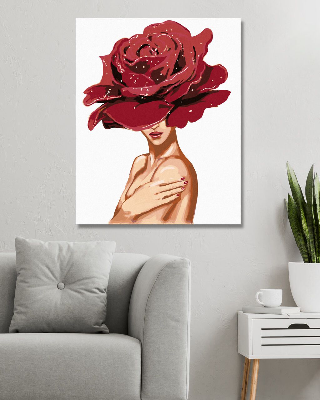zuty Malování podle čísel - ŽENA S RŮŽÍ NA HLAVĚ - Rozměr: 40x50 cm, Rámování: Varianta: vypnuté plátno na rám - obrázek 3