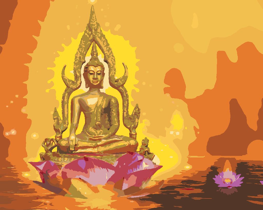 zuty Malování podle čísel - BUDDHA V LOTOSU A ORANŽOVÉ POZADÍ - Rozměr: 40x50 cm, Rámování: Varianta: vypnuté plátno na rám - obrázek 7