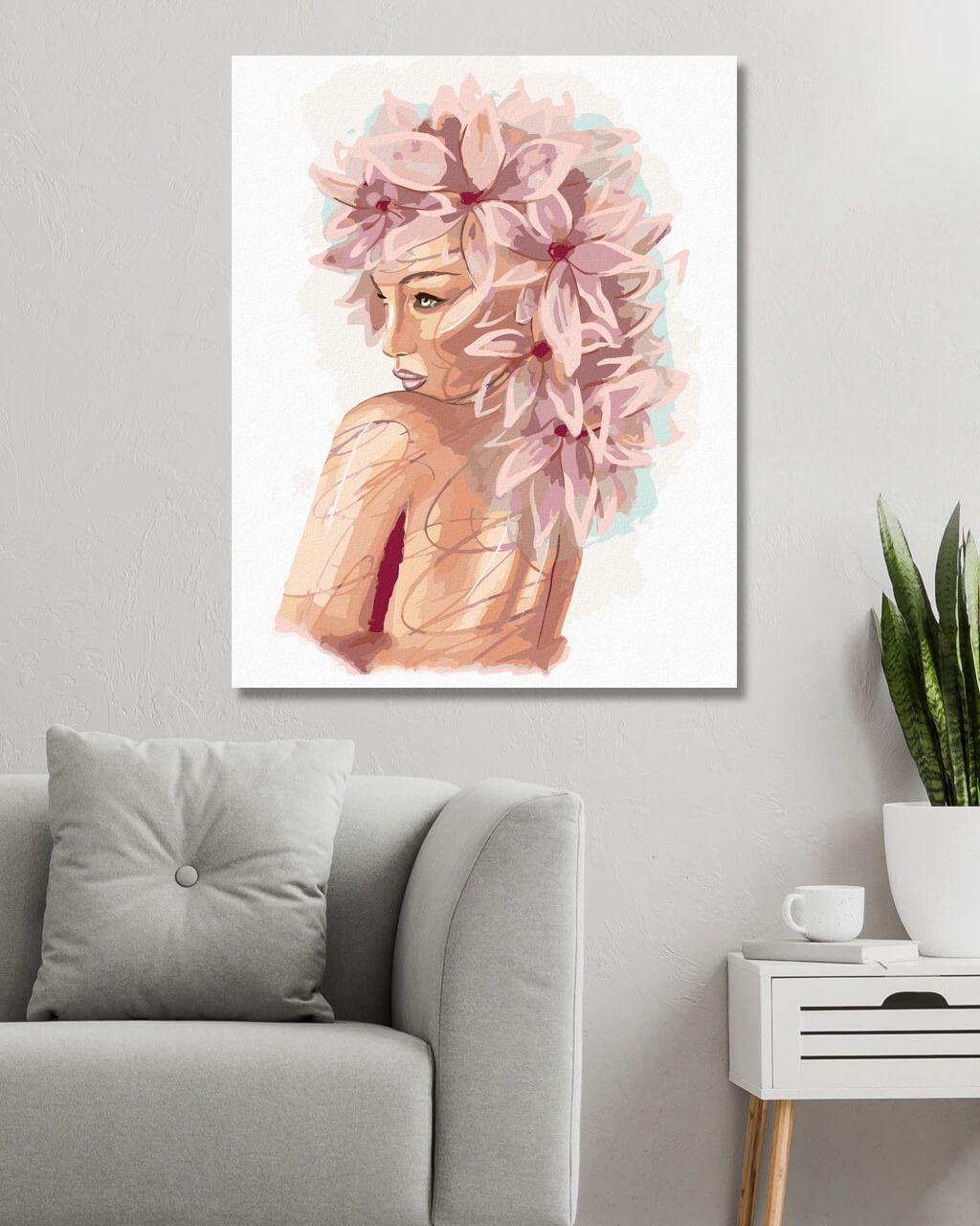 zuty Malování podle čísel - MLADÁ ŽENA S RŮŽOVÝMI KVĚTINAMI - Rozměr: 40x50 cm, Rámování: Varianta: vypnuté plátno na rám - obrázek 2
