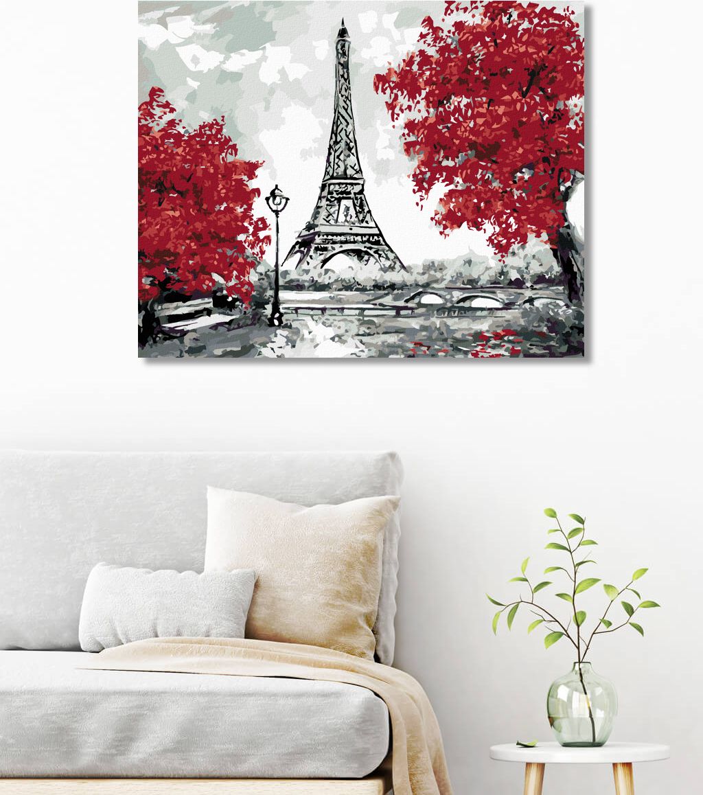 zuty Malování podle čísel - EIFFELOVA VĚŽ A ČERVENÉ STROMY - Rozměr: 40x50 cm, Rámování: Varianta: vypnuté plátno na rám - obrázek 5
