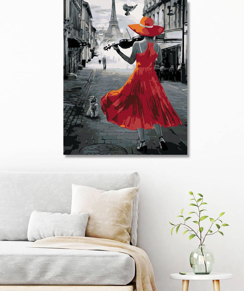 zuty Malování podle čísel - ŽENA HRAJÍCÍ V PAŘÍŽI NA HOUSLE - Rozměr: 40x50 cm, Rámování: Varianta: vypnuté plátno na rám - obrázek 7