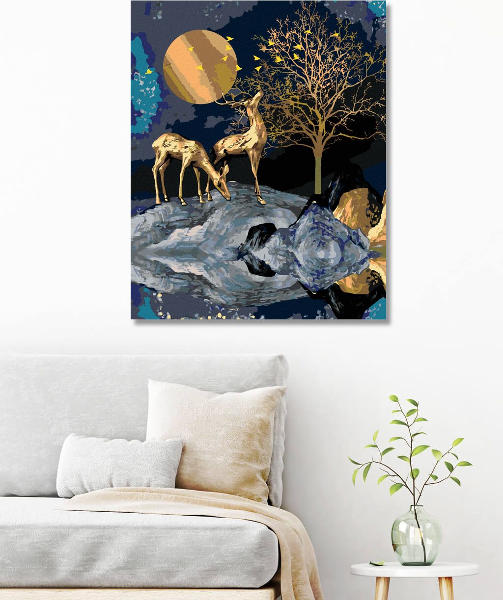 zuty Malování podle čísel - ZLATÝ JELEN NA SKÁLE - Rozměr: 40x50 cm, Rámování: Varianta: bez rámu a bez vypnutí plátna - obrázek 4