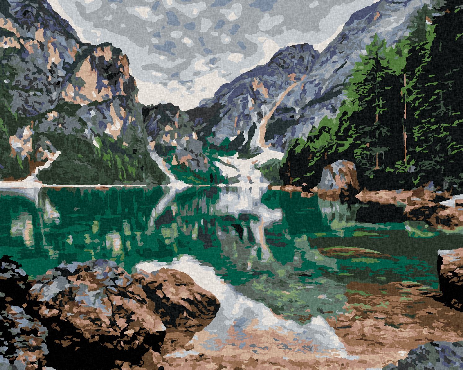 zuty Malování podle čísel - JEZERO V HORÁCH - Rozměr: 40x50 cm, Rámování: Varianta: bez rámu a bez vypnutí plátna - obrázek 1