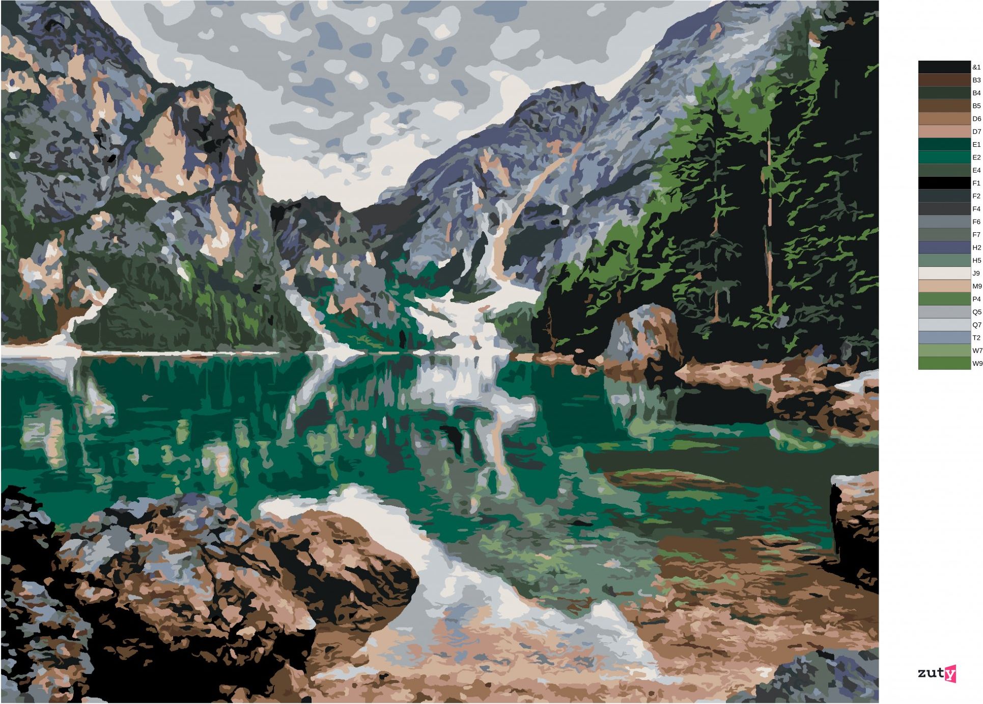 zuty Malování podle čísel - JEZERO V HORÁCH - Rozměr: 40x50 cm, Rámování: Varianta: bez rámu a bez vypnutí plátna - obrázek 5