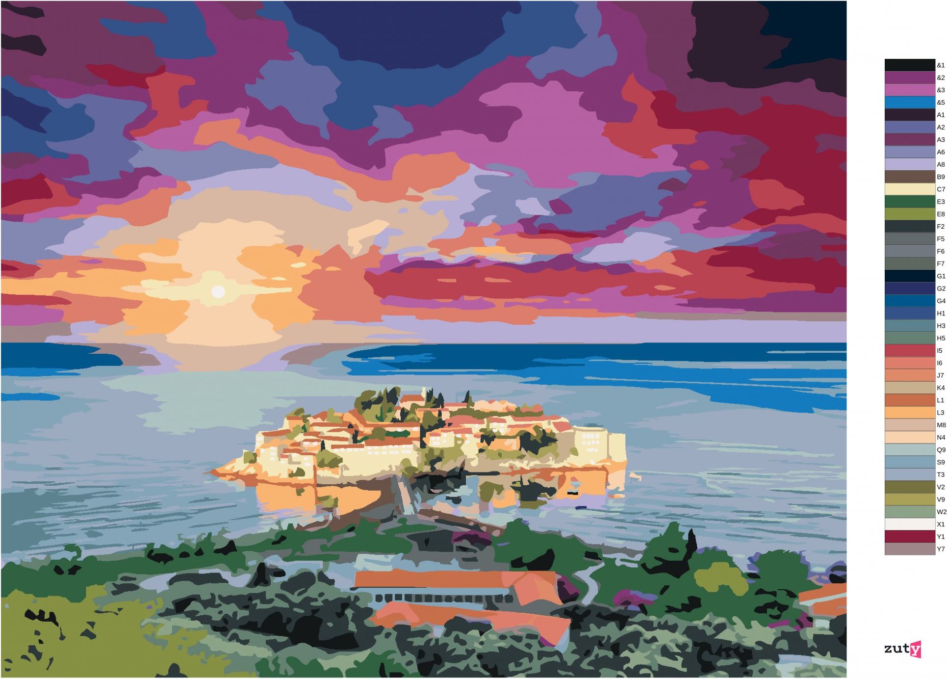 zuty Malování podle čísel - VÝHLED NA SVETI STEFAN - Rozměr: 40x50 cm, Rámování: Varianta: vypnuté plátno na rám - obrázek 10