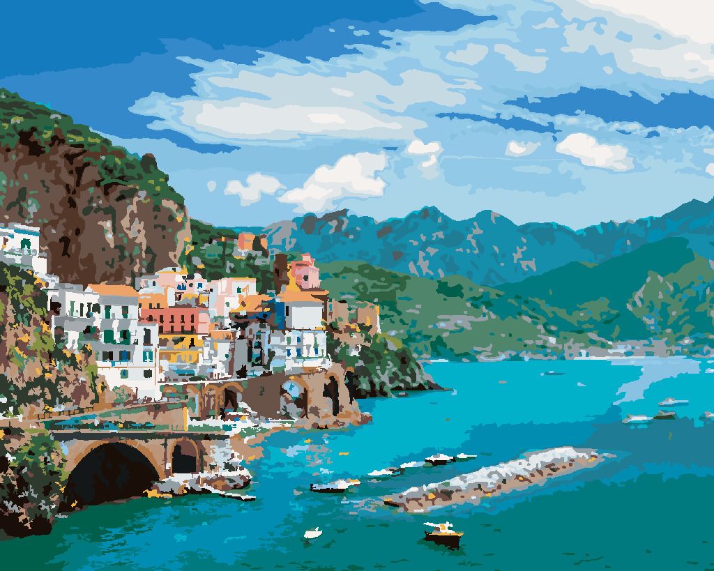 zuty Malování podle čísel - KRAJINA NA POBŘEŽÍ AMALFI V ITÁLII - Rozměr: 40x50 cm, Rámování: Varianta: bez rámu a bez vypnutí plátna - obrázek 4