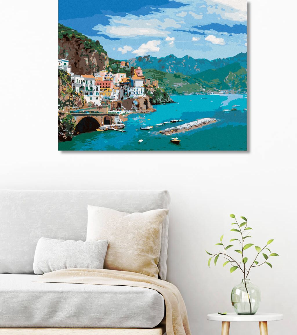 zuty Malování podle čísel - KRAJINA NA POBŘEŽÍ AMALFI V ITÁLII - Rozměr: 40x50 cm, Rámování: Varianta: bez rámu a bez vypnutí plátna - obrázek 9