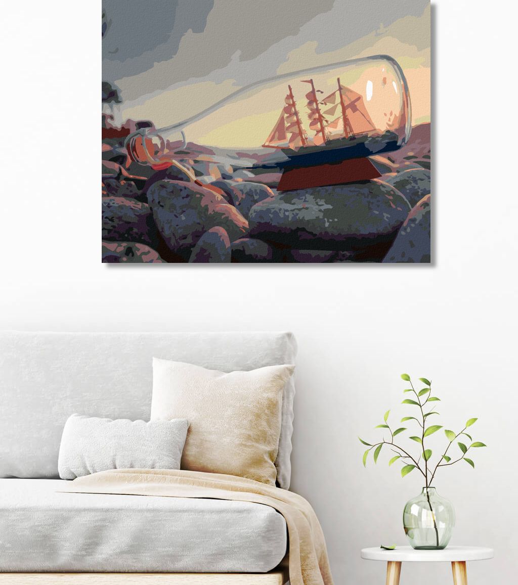 zuty Malování podle čísel - LOĎ V LAHVI U MOŘE - Rozměr: 40x50 cm, Rámování: Varianta: vypnuté plátno na rám - obrázek 3