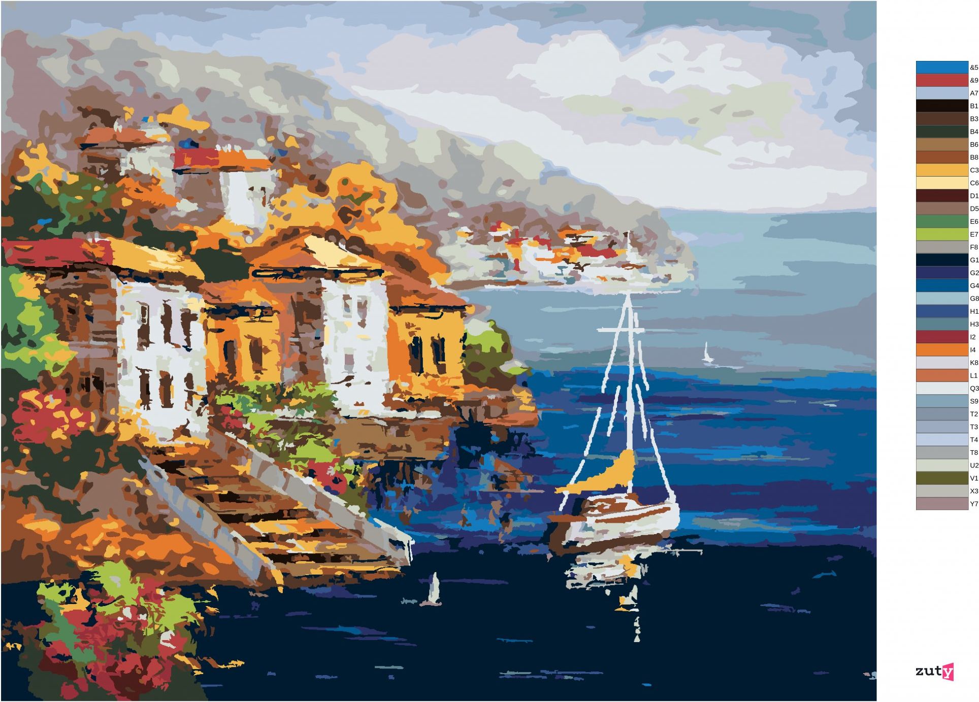 zuty Malování podle čísel - VÝHLED NA PŘÍSTAV V ŘECKU - Rozměr: 40x50 cm, Rámování: Varianta: bez rámu a bez vypnutí plátna - obrázek 8