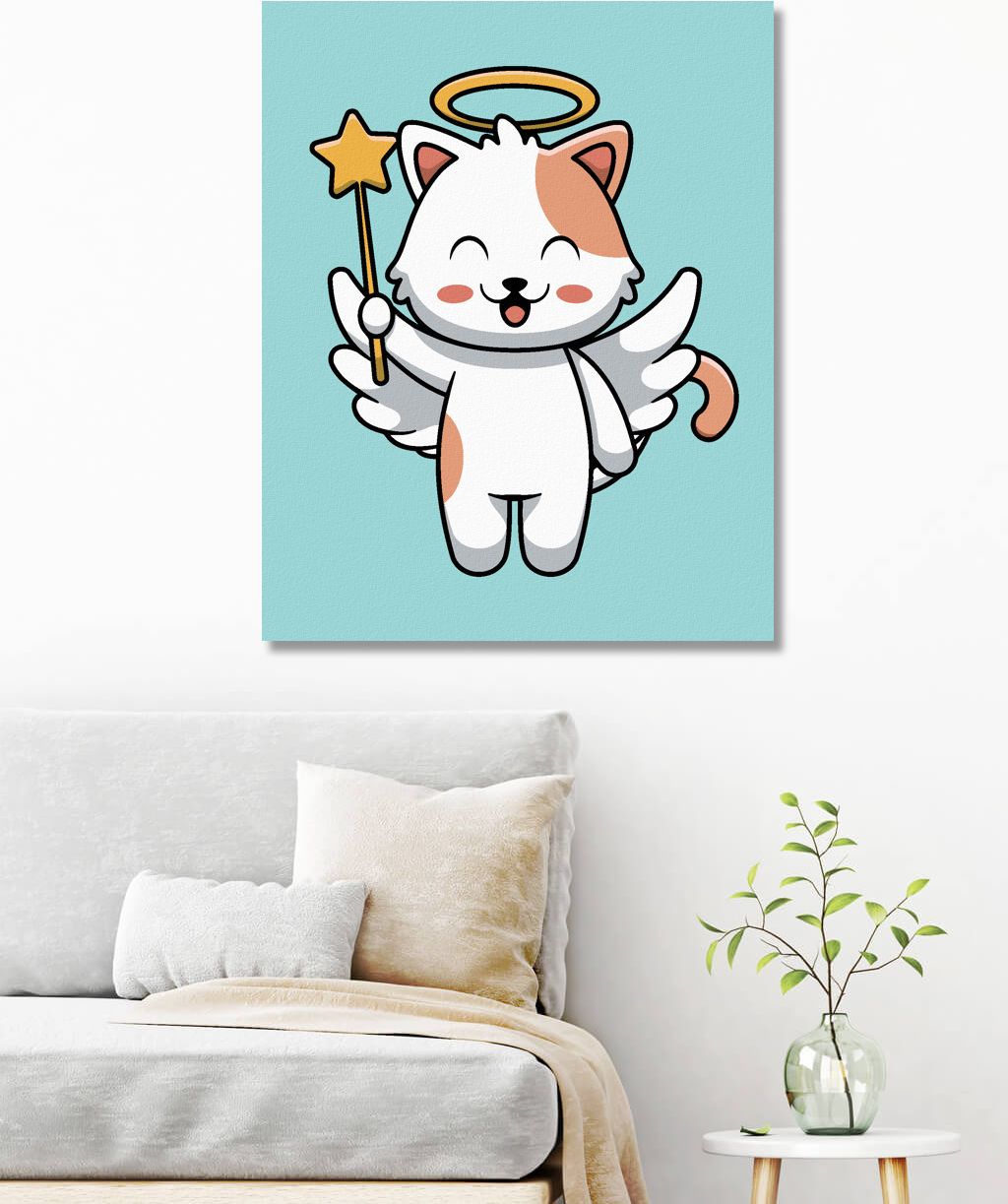 zuty Malování podle čísel - KOČKA ANDĚL S HVĚZDOU - Rozměr: 40x50 cm, Rámování: Varianta: bez rámu a bez vypnutí plátna - obrázek 8